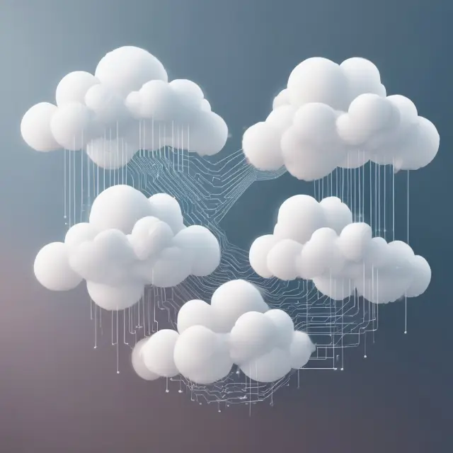 Three distinct interconnected clouds representing Software-as-a-Service (SaaS), Infrastructure-as-a-Service (IaaS), and Platform-as-a-Service (PaaS)