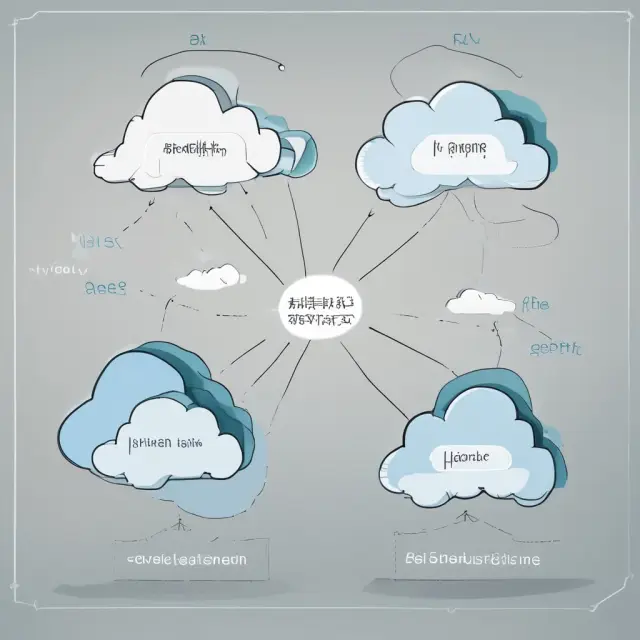 Four distinct clouds illustrating Public, Private, Hybrid, and Community cloud deployment models in a visually engaging manner