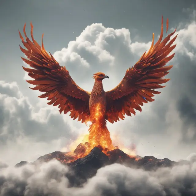 A mythical phoenix rising from clouds, representing the transformative role of cloud computing in modern businesses