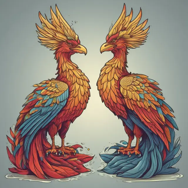 Two mythical birds rising from distinct elements: one from a pool of mortgage-based securities, the other from a sea of diverse debt obligations