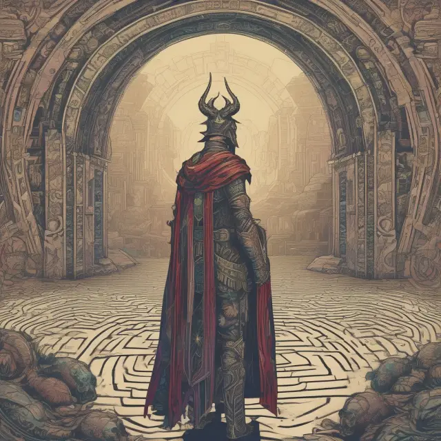 Guardians protectively standing near an intricate maze symbolizing ethical dilemmas