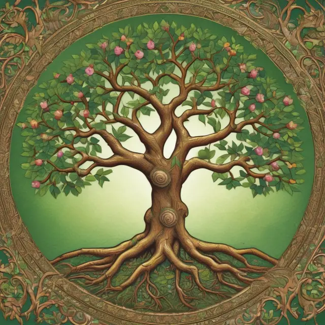 A tree symbolizing ethical codes of ethics blooms with sustainable business practices, illustrating a company