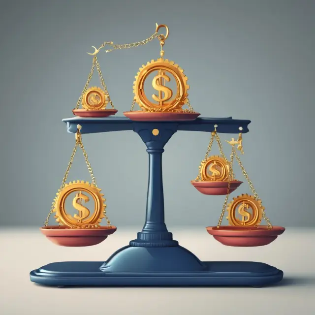 An image of a balance scale tipping towards profitability, with COGS represented by a large weight on one side. The other side is lighter, symbolizing revenues and net income.