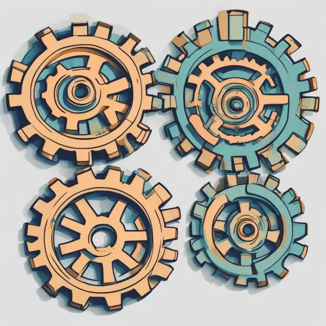 Image of two gears representing COGS (with direct production costs) and cost of revenue (indirect expenses), interconnected, symbolizing their relationship in generating business profitability