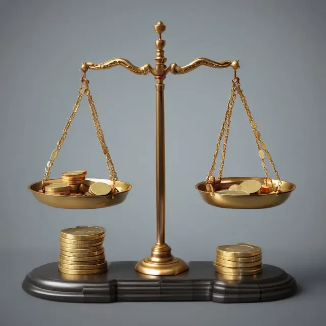 Balance scale representing coinsurance in healthcare: coins symbolize payments; medical bills, responsibility.