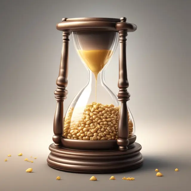 Golden hourglass pouring CPI-W grains, illustrating COLA calculations