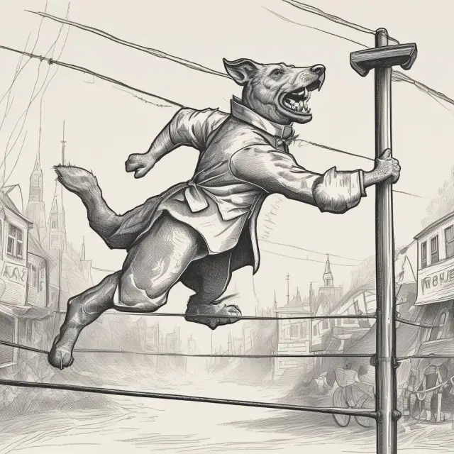 Protective put and covered call forming a collar option strategy to safeguard investments from market volatility, with a tightrope illustrating the balance between risk and reward