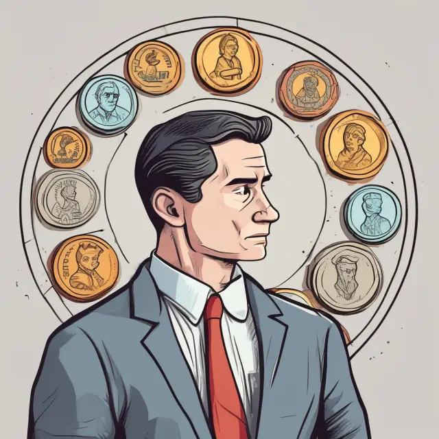Investor pondering collar strategy surrounded by premium coins, clock symbolizes timing impact