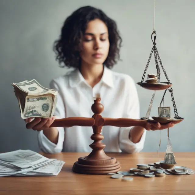 A person carefully weighs different assets as collateral for borrowing against a balanced scale, emphasizing the importance of thoughtfully choosing appropriate collateral to secure loans