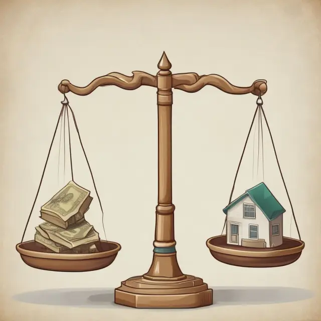 Ancient scale balancing property value against total loan amounts to represent the CLTV ratio.