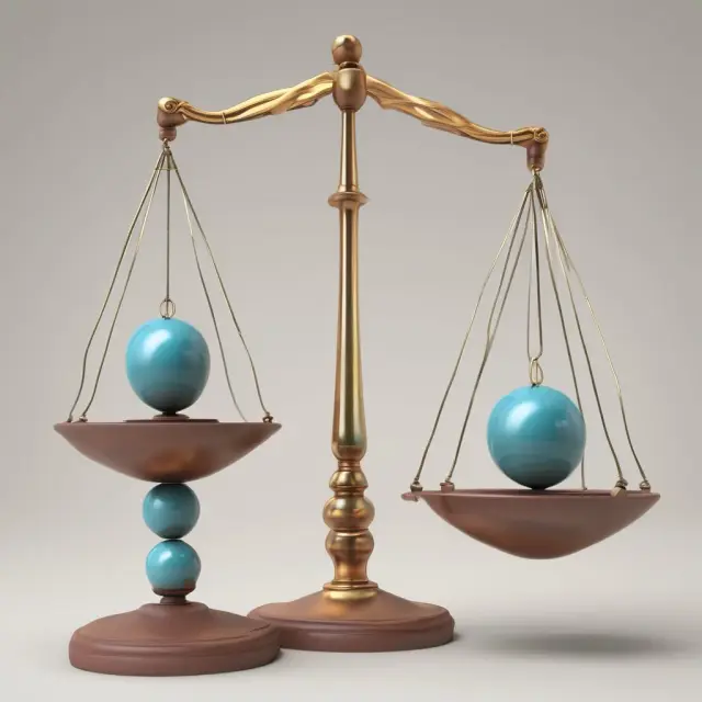 An intricate scale with a larger orb representing LTV ratio balanced by a smaller orb for CLTV ratio, showcasing their relationship in mortgage lending