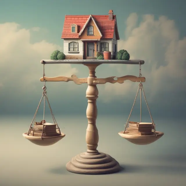 A scale balanced with various mortgage and loan balances symbolizing the borrower