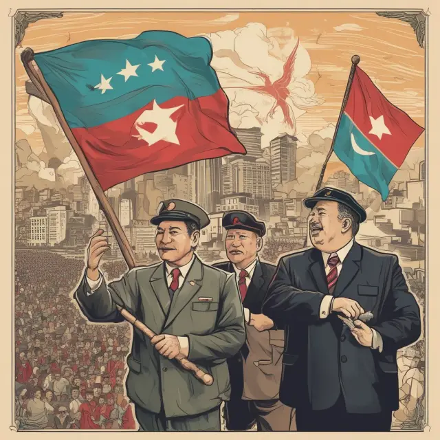 Image of government figures managing economic elements in Cuba, North Korea, and the former Soviet Union, with China