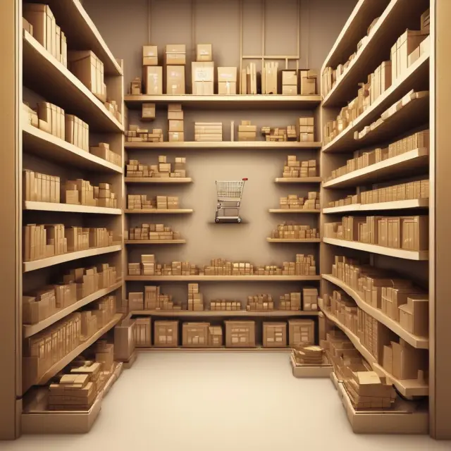 E-commerce and traditional commerce interacting on a shelf, demonstrating their coexistence and competition in today