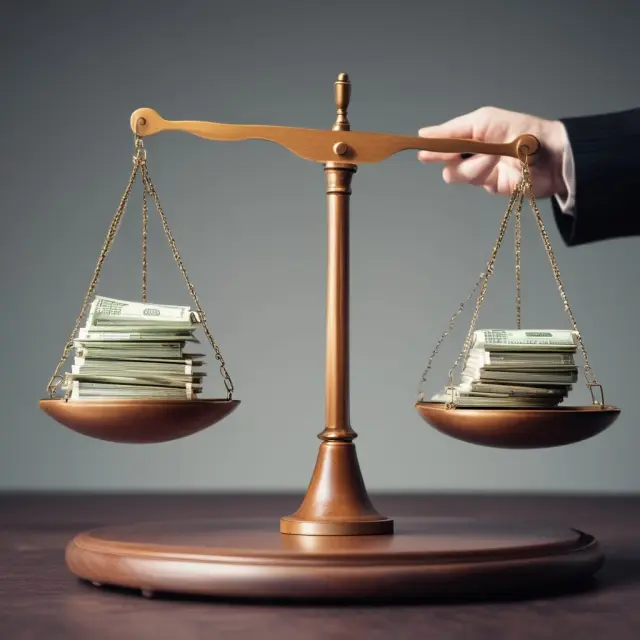 Businessman on a scale with collateral: property, equipment, inventory, cash