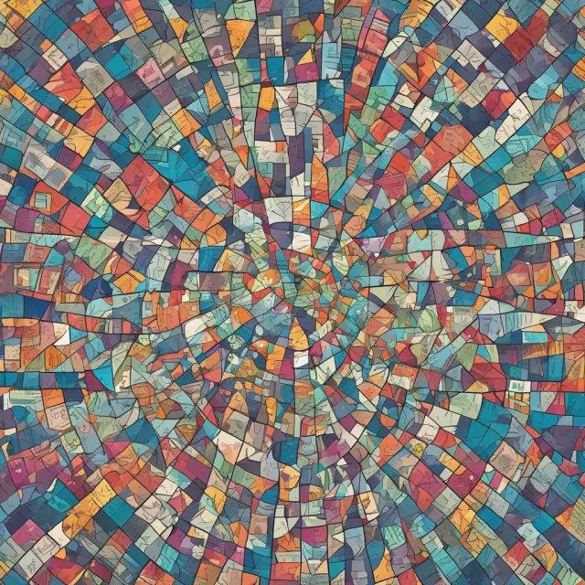 A vibrant mosaic depicting commercial banking, advertising, transactions, and insurance intertwined in a thriving economy