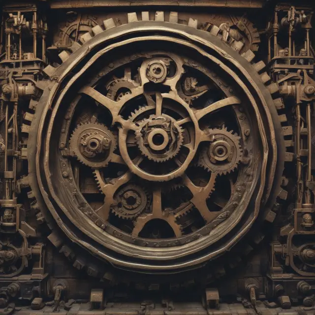 Large gears symbolizing commercial entities operating within a market