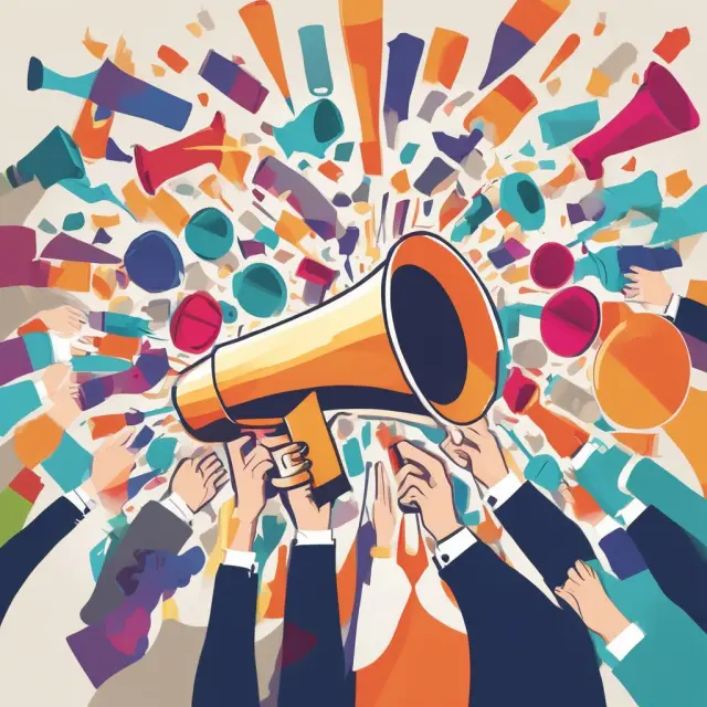 An image of a bullhorn symbolizing the commercial sector amplifying various aspects like banking, finance, advertising, insurance, and manufacturing