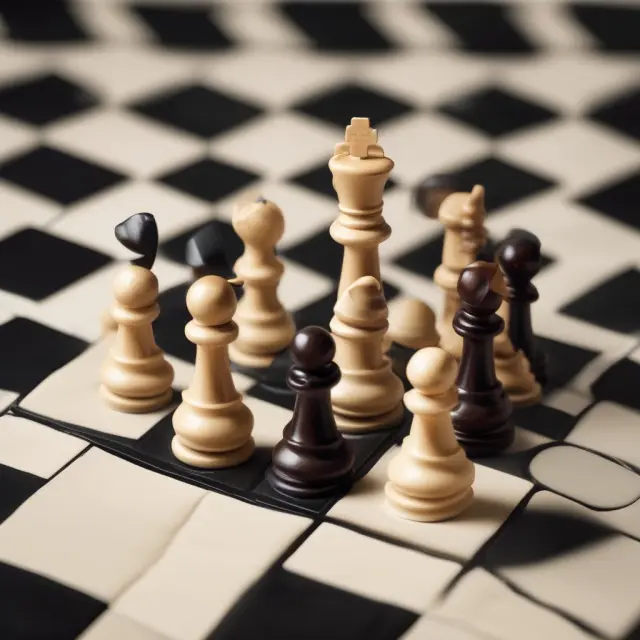 Busy business chessboard populated by pawns representing commercial sectors like banking, advertising, insurance, real estate, and trading