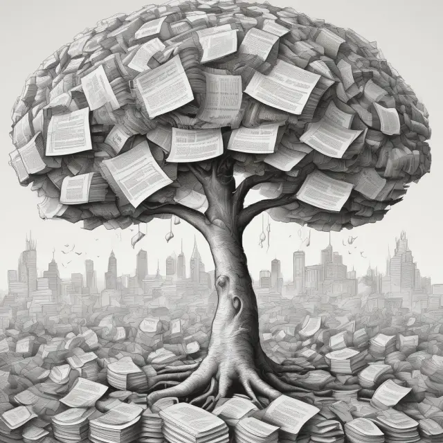 Four growing corporations representing various types of commercial paper – promissory notes, drafts, checks, and CDs – each with roots extending to their respective maturities