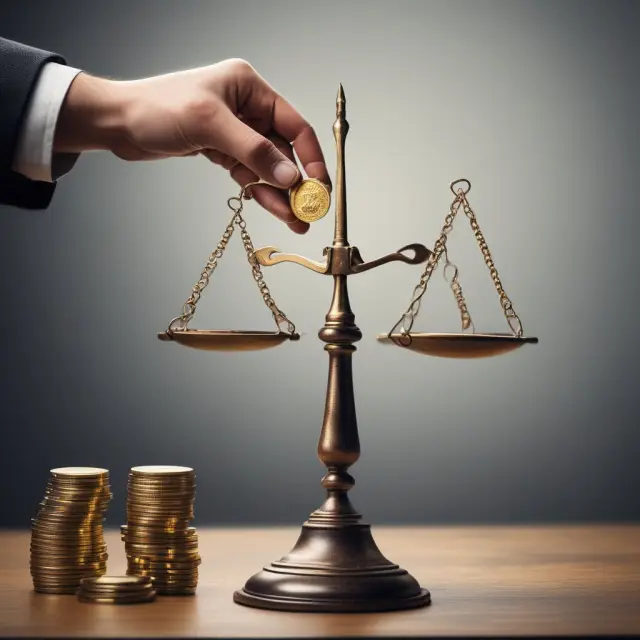 Institutional investor holding golden coins (representing commercial paper) while carefully considering their investment strategy on a balance scale.