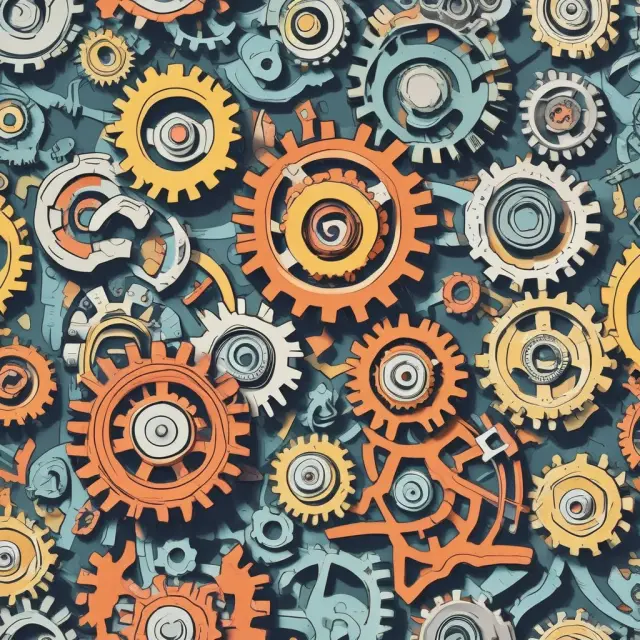 A creative image of four gears representing Office, Industrial, Multifamily, and Retail commercial real estate classes surrounding a central investment hub.