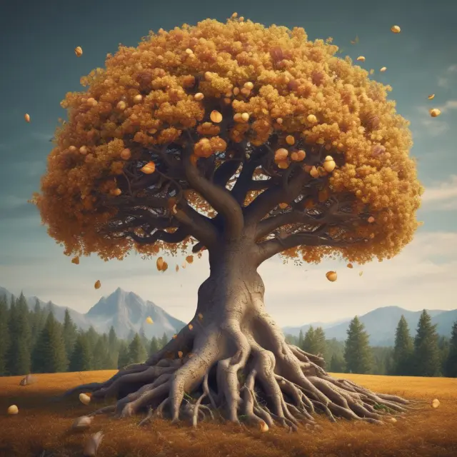 A golden tree bursting with acorn questions about commercial real estate investing, offering a wealth of knowledge and answers