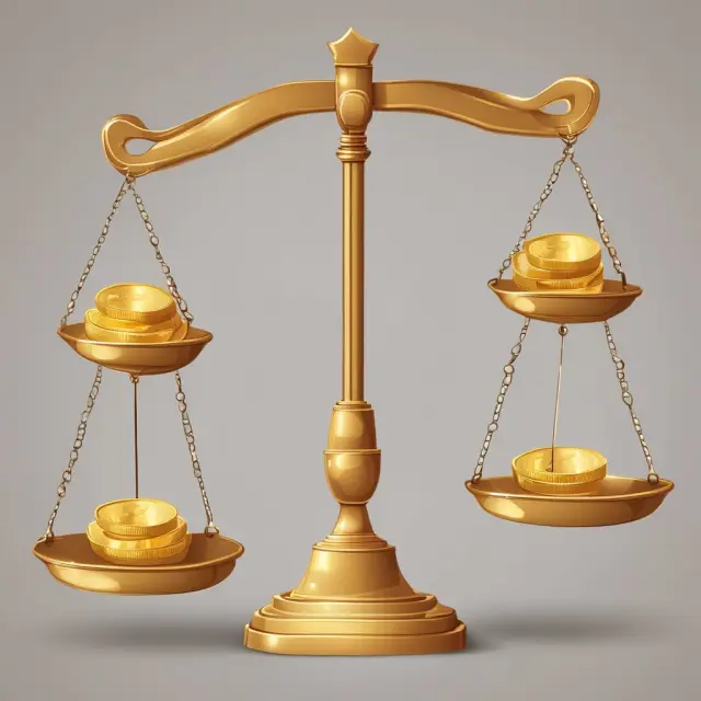 Scales balance gold coins labeled 