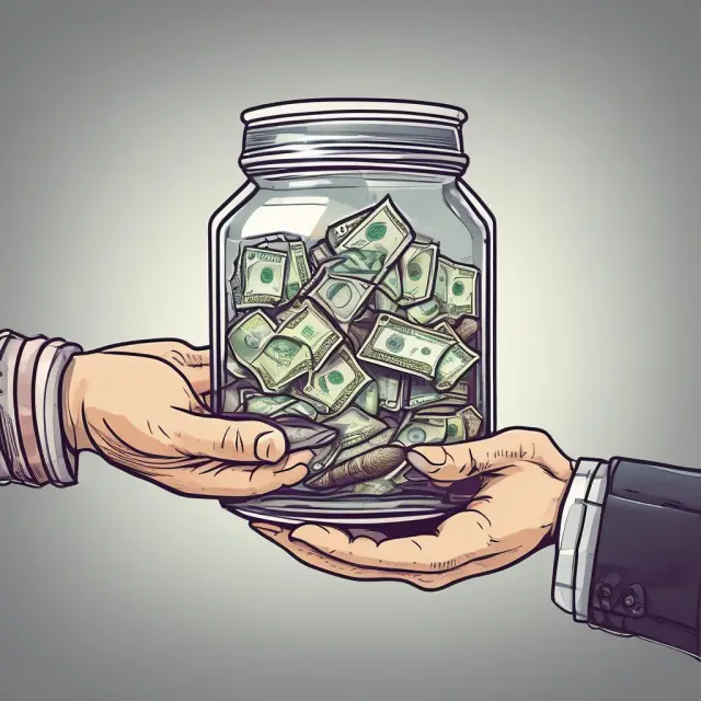 Image of two hands, one transparent jar of client funds, and one concealing investments, illustrating illegal commingling risks in investing