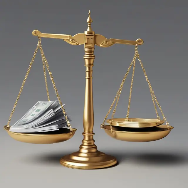 Image of scales with a commission-based hand holding high-risk, high-reward investments, while the fee-based hand grasps long-term growth opportunities