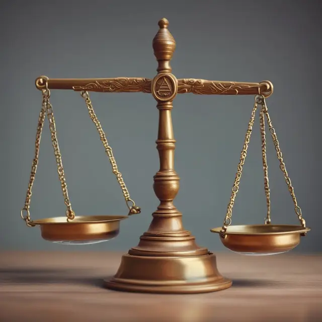 Regulator holding a gavel inspects transparent scales displaying commission fee information