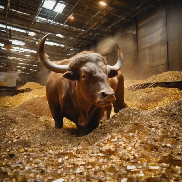 An institutional investor, symbolized as a strong bull, carefully selects various commodities from a cornucopia to diversify and protect their portfolio against inflation and market risks