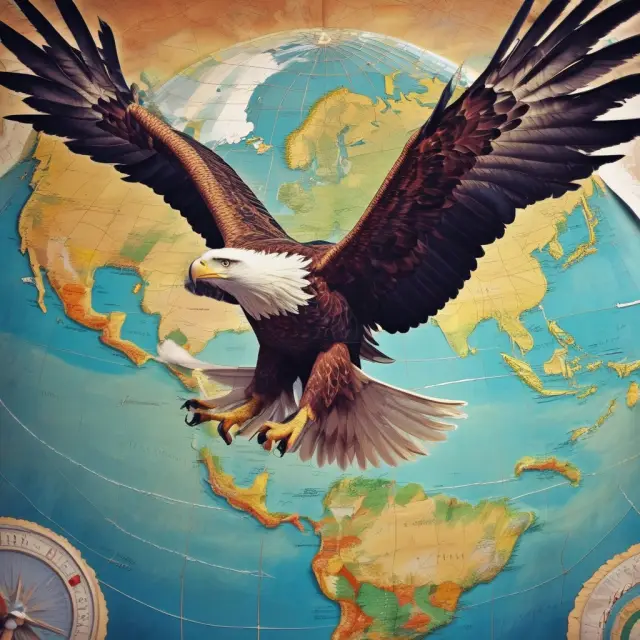 An eagle representing the Commodity Futures Trading Commission (CFTC) flying over a world map, symbolizing its role in regulating commodity futures markets globally