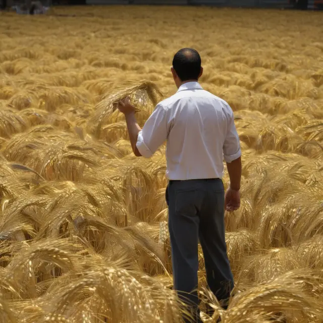 Farmers selling commodity futures contracts, surrounded by traders and exchange symbols on a bustling trading floor