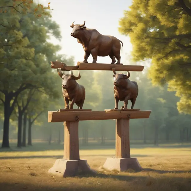 A bull and bear on a balanced seesaw, symbolizing the advantages and disadvantages of Common Equity Tier 1 (CET1) as a measure of bank solvency