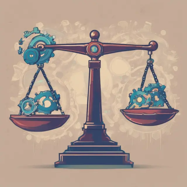 Scales with interconnected gears transforming individual company