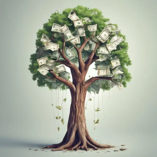 Tree with roots as income statement, trunk as balance sheet, and branches as common size cash flow statement sections