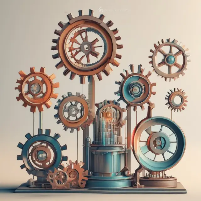 Gears representing each line item on an income statement turning in synchronization as percentages of total sales revenue