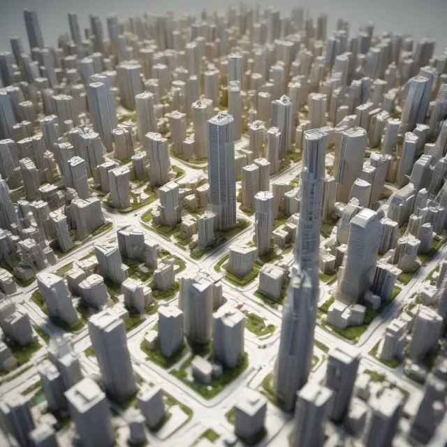 A scale model city representing large-, mid- and small-cap stocks with varying heights signifying their market capitalization sizes