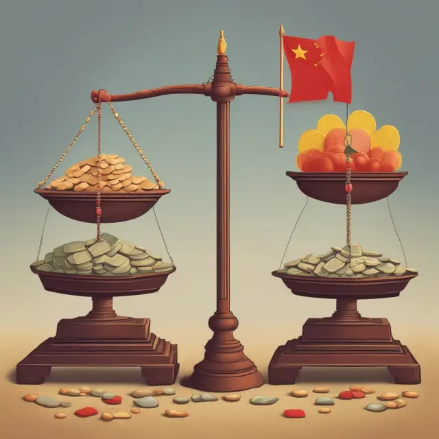 A balancing scale representing China