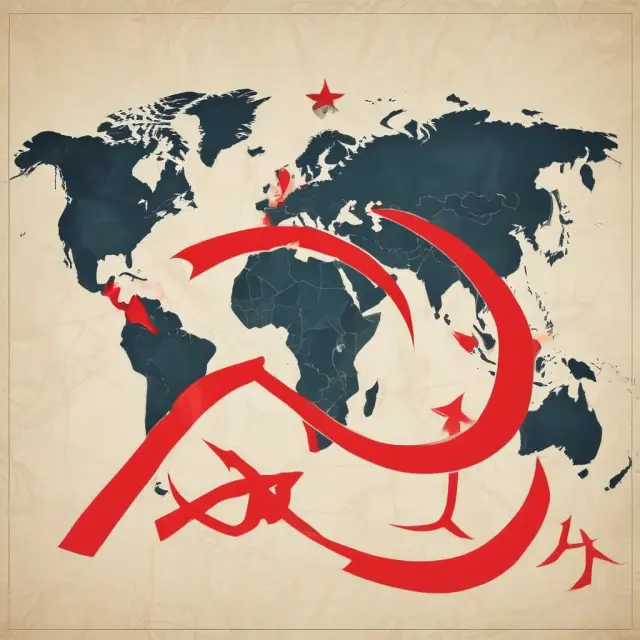 Image of a hammer and sickle transforming on a world map, illustrating Marxist-Leninist ideology