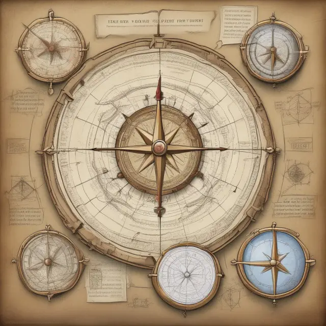 A treasure map compass with valuation multiples as gemstones: EV/S, P/E, P/B, and P/S. The gems illuminate the path for Comparable Company Analysis.