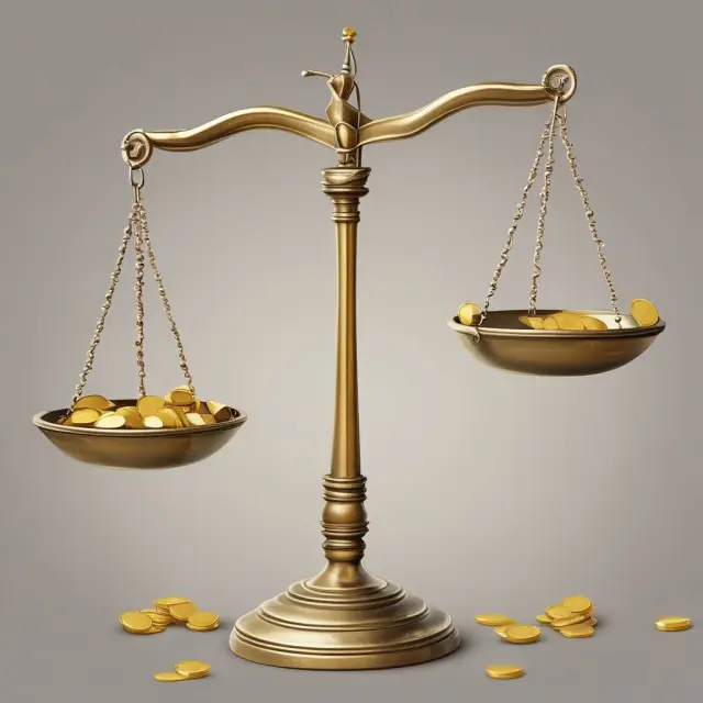 A balance scale holding golden coins for compensatory damages, with punitive damages symbolized by flames and treble damages as three interconnected scales