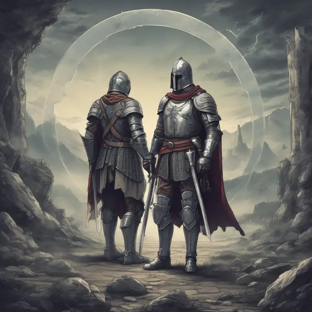 Knight holding a sword examines various competitive intelligence software and databases while adhering to ethical guidelines