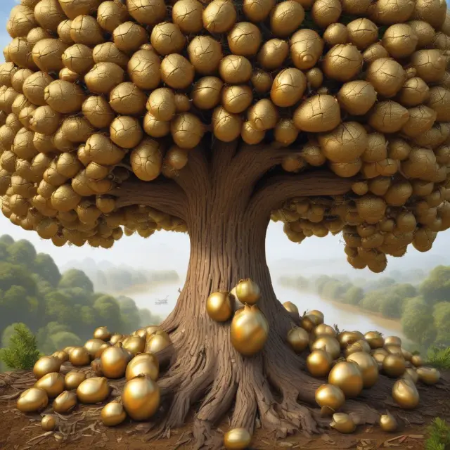 A golden tree with acorns, symbolizing compound interest