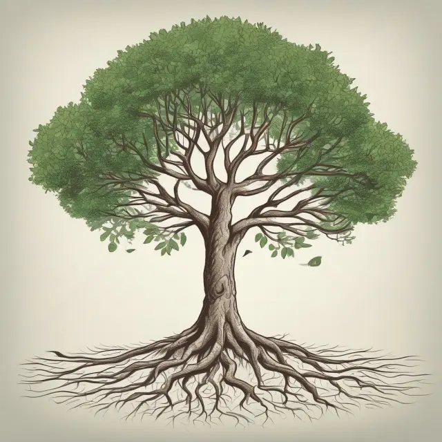 A growing tree symbolizes the power of compound interest in finance, where roots represent initial investments and branches illustrate exponential growth