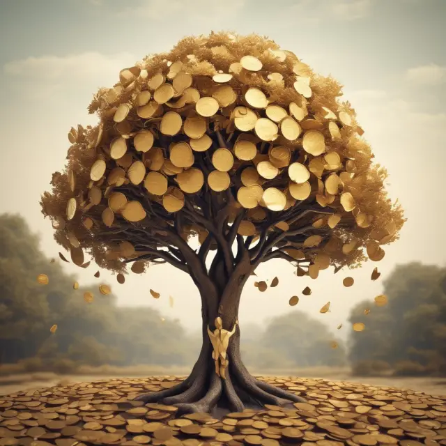 Golden tree image illustrating the power of compound interest for wealth growth.