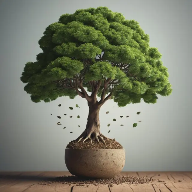 Growing seed blossoming into a mighty tree, illustrating the power of compounding in finances