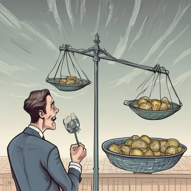 An investor examining two sides of a balance scale: net income on one side and comprehensive income on the other, symbolizing a thorough financial evaluation.