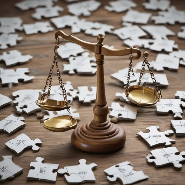 An appraiser holds a set of real estate comps on a weighing scale, with a jigsaw puzzle in the background representing the complexity of comparing properties